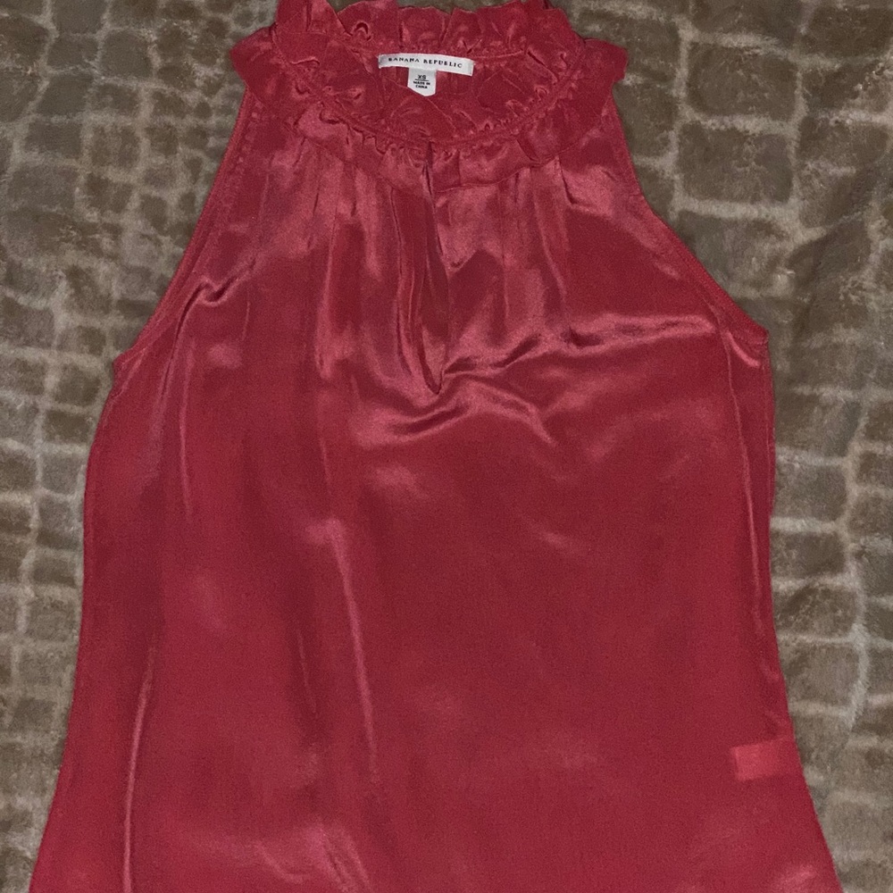 Banana Republic pink high neck silk blouse